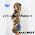 Fashion Faux Fur Animal Hoodie Scarf Hat Gloves Set